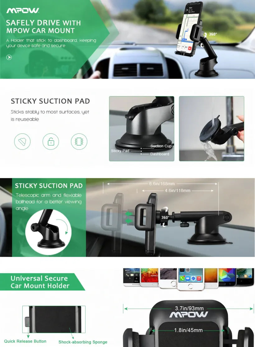 Car Phone Holder Extendable, 360° Rotatable
