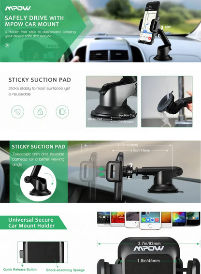 Car Phone Holder Extendable, 360° Rotatable